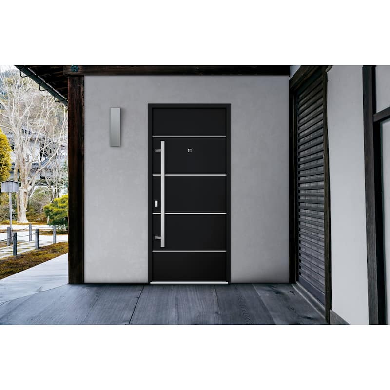 Front Prehung Steel Door 6083 Black Enamel Top Window Sidelite Stainless Inserts W36xH80+16 Lh I Bedroom Door Bathroom Door
