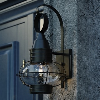 VAXCEL Chatham 18 in. H 1-Light Black Coastal Outdoor Wall Sconce, Durable Steel, Clear Seeded Glass Shade, LED Compatible