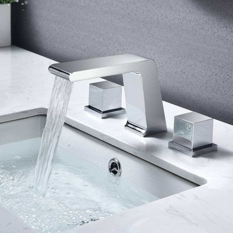 Chrome 3 holes two handles Waterfall bathroom Sink Faucet with brass pop up overflow Drain