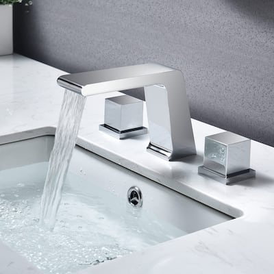Chrome 3 holes two handles Waterfall bathroom Sink Faucet with brass pop up overflow Drain