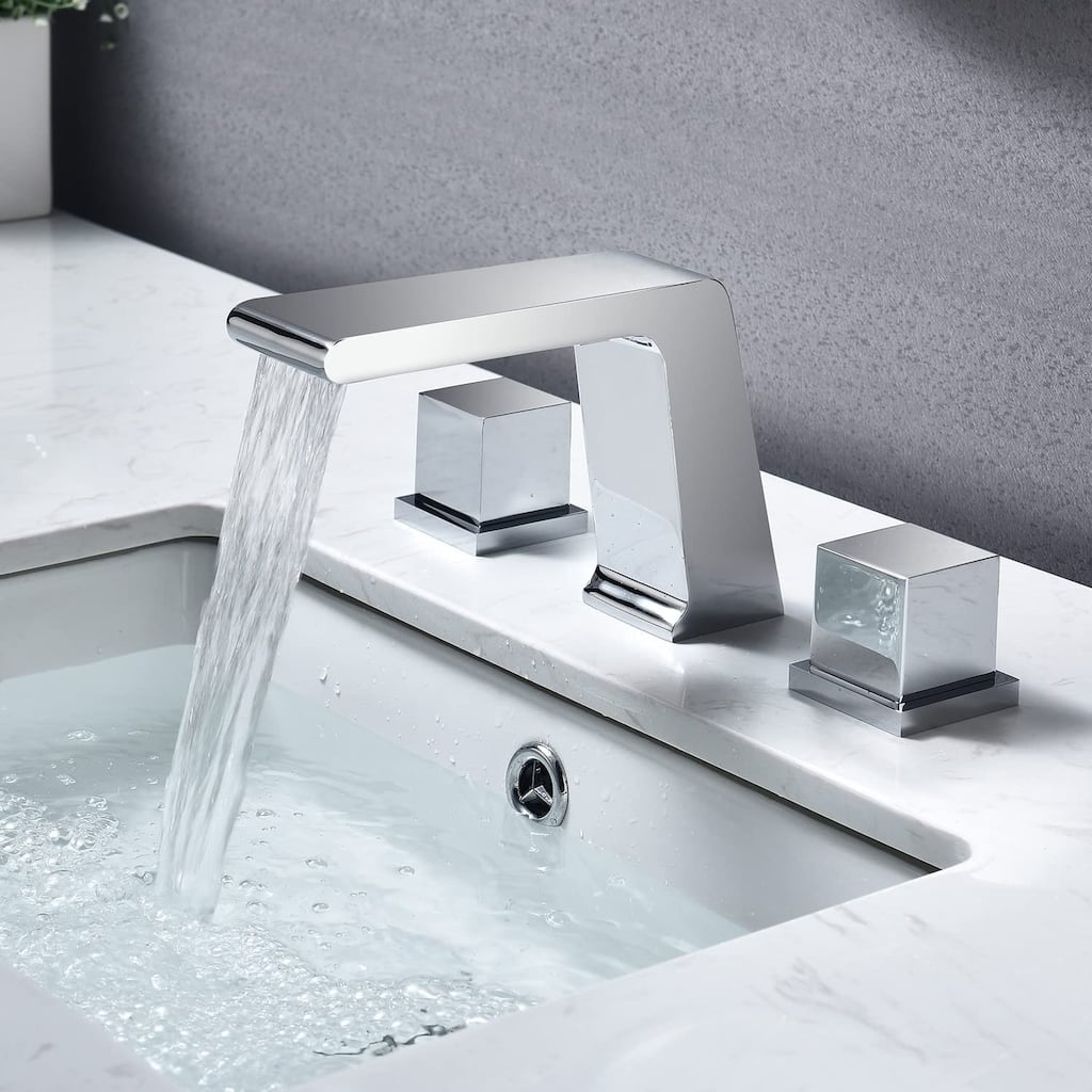 Chrome 3 holes two handles Waterfall bathroom Sink Faucet with brass pop up overflow Drain