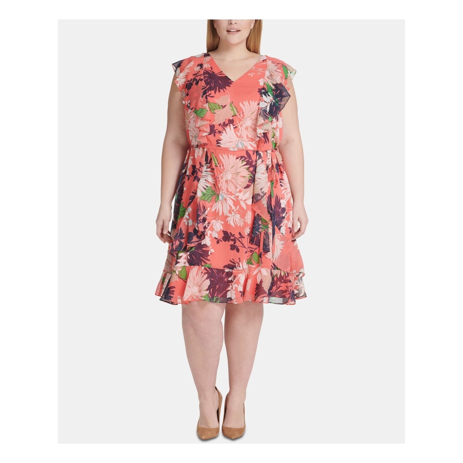 pink floral knee length dress