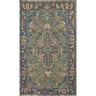 Hand Knotted Oriental 100% Wool Carpet Traditional Geometric Green Tabriz Area Rug - 4' 11'' X 3' 2''