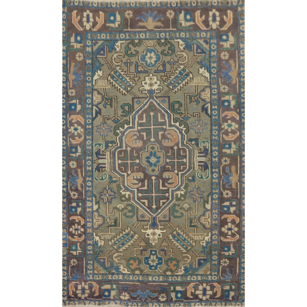 Hand Knotted Oriental 100% Wool Carpet Traditional Geometric Green Tabriz Area Rug - 4' 11'' X 3' 2''