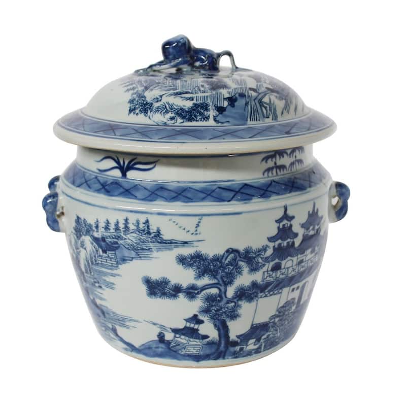 Blue And White Rice Jar Landscape Motif