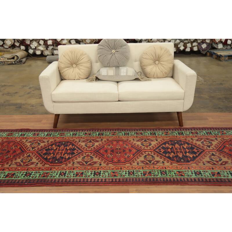 Hand Knotted Oriental 100% Wool Carpet Traditional Tribal Brown Ardebil Runner Rug - 10' 6'' X 3' 4''