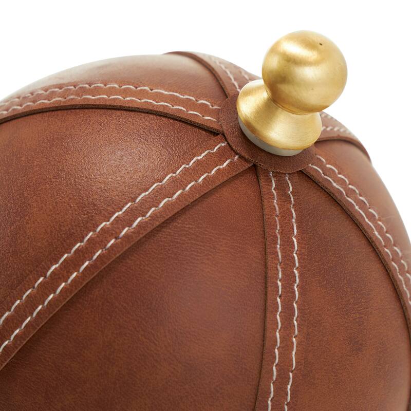 Brown Leather Handmade Stitched Globe with White Marble Base