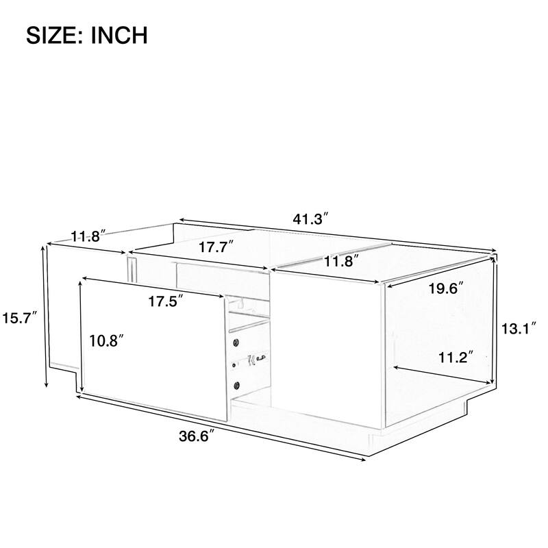 LED Coffee Table with 2 Drawers, Rectangle High Gloss Center Table, Modern Glass Tabletop Storage Table for Living Room