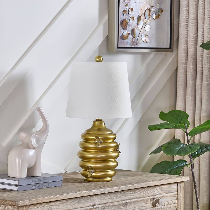 20"H Gold Resin Honeycomb Table Lamp With Shade - 11" x 11" x 20"