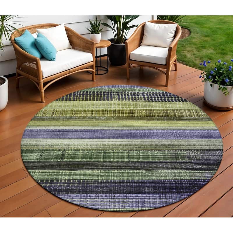 HomeRoots Striped Transitional Rectangle Outdoor Rug - 8' Round