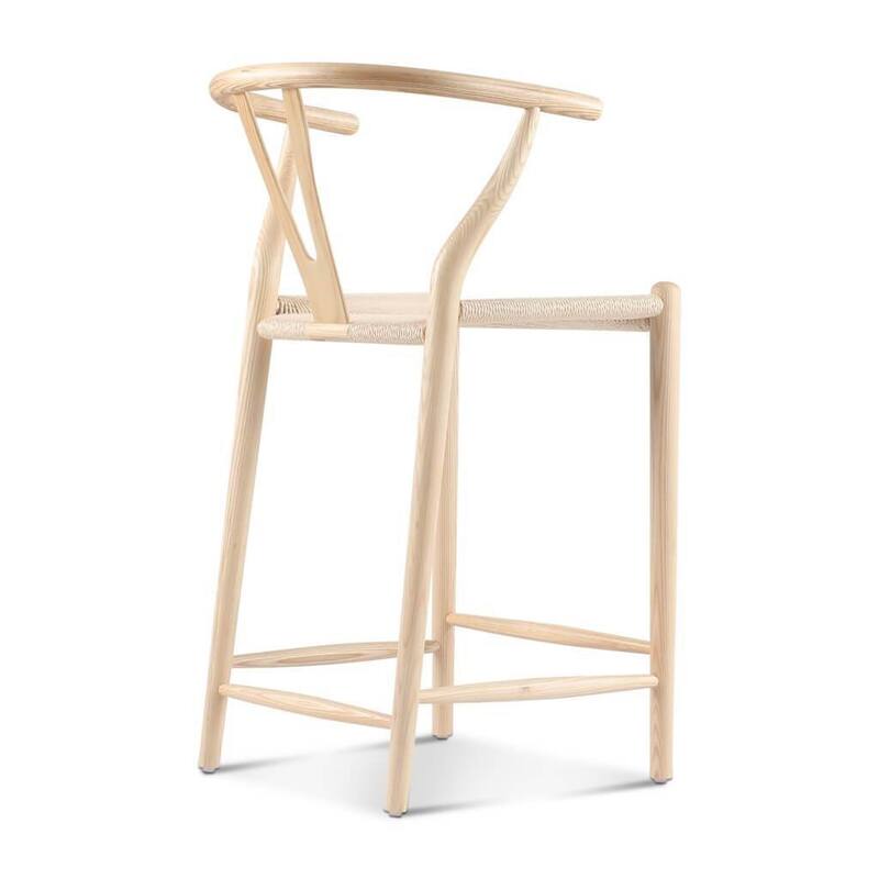 Counter Stool Natural Ash Solid Wood Hand Woven Paper Cord Seat Eco Oil Finish 22x21x37 Inches Non Toxic