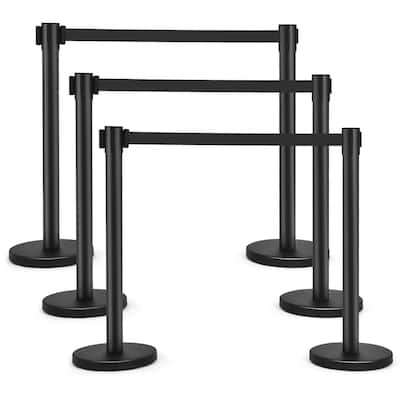 Costway 6Pcs Black Stanchion Posts Queue Pole Retractable Belt Crowd - See details