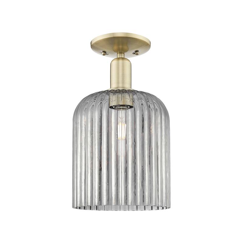 Innovations Lighting 716-1C-14-8 Bridal Veil Semi-Flush Bridal Veil 8" - Antique Brass / Light Smoke