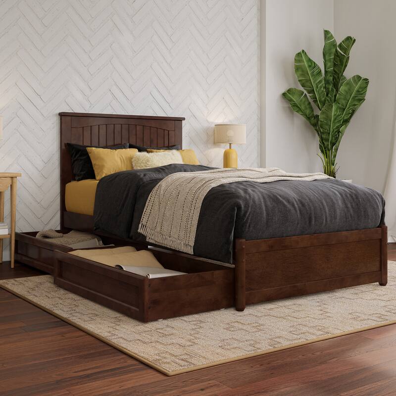Malta Platform Bed with Panel Footboard and Storage Drawers - Walnut - Twin XL