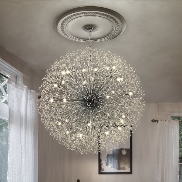 slide 2 of 16, Contemporary 16/20/24/30-Light Glam Oversized Firework Crystal Sputnik Chandelier Dandelion Pendant Light, Includes Bulbs Chrome - 24-Light 47.3 in.W