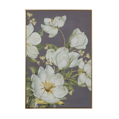 Nia 32 x 47 Flower Wall Art Decor, Microfiber, Pine Wood, White, Green