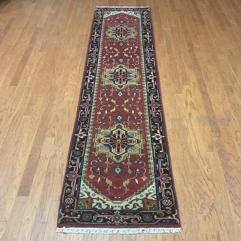 HERAT ORIENTAL Handmade Indo Serapi Wool Runner - 2'6" x 10' - Red/Black