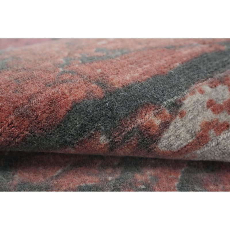 Hand Knotted Oriental Viscose Silk Carpet Modern All-Over Oranges & Rust Abstract Runner Rug - 4' 7'' X 2' 4''