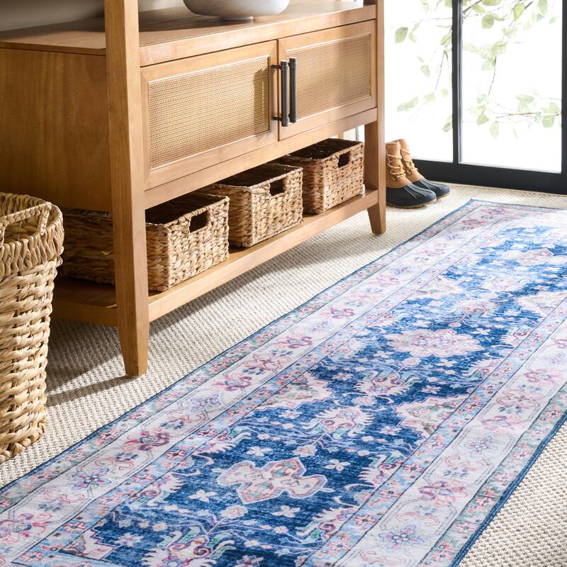 Martha Stewart Narumi Machine Washable & Slip Resistant Rug - 2'6" x 8' Runner - Navy/Beige