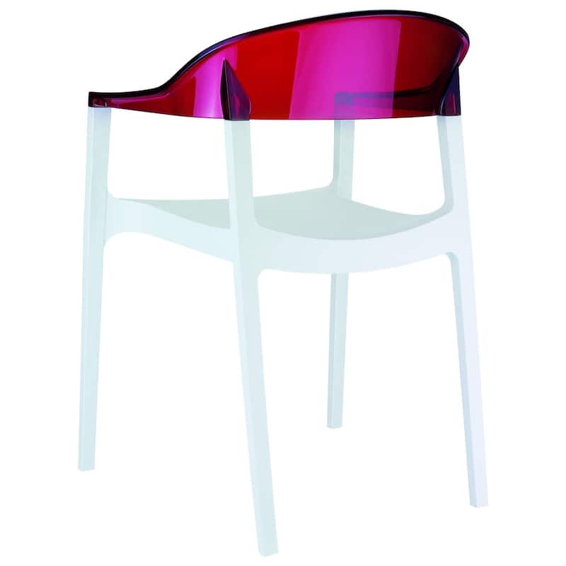 32" White and Red Transparent Stackable Outdoor Patio Dining Arm Chair