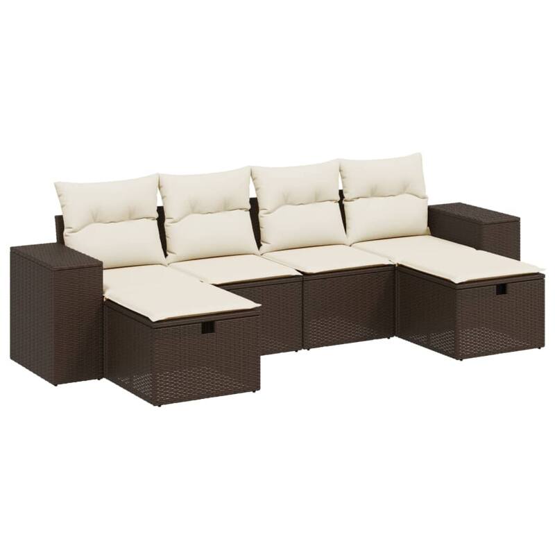 vidaXL Patio Sofa Set with Cushions Outdoor Furniture 6 Piece Poly Rattan