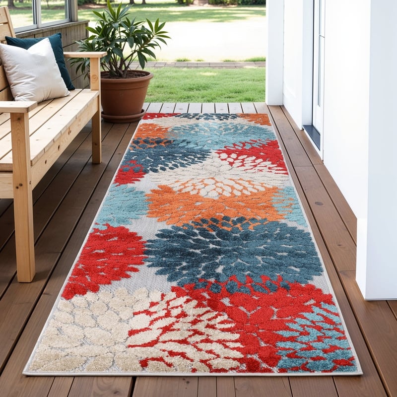 Superior Hydrangea Floral Medallion Indoor Outdoor Area Rug - 2'3" x 8'
