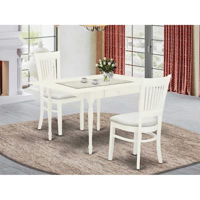 HomeStock 3-Pc Linen White Finish Rectangular Solid Wood Top With Dropleaf Dining Table Set