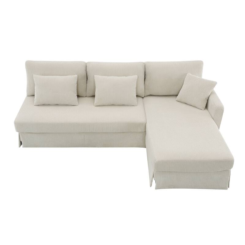87X61"Modern L-shaped Corduroy Sofa with Reversible Chaise, 4-seat Upholstered Sectional Indoor Furniture for Living Room