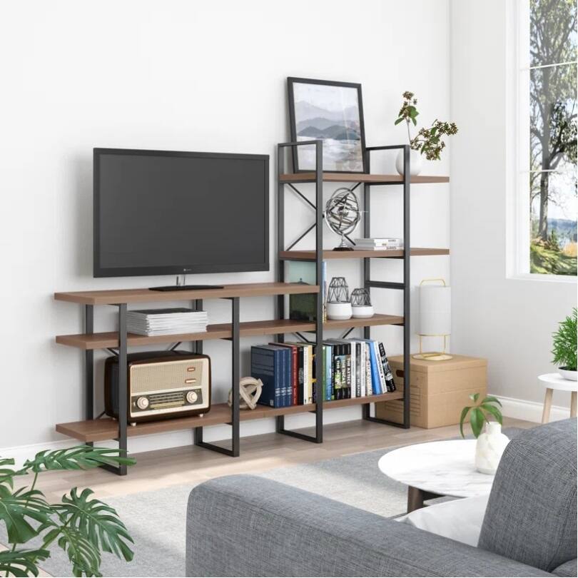 Lotus Entertainment TV Stand with 4-tier bookcasse up to 55" - 82.7*13.8*56.7 inches