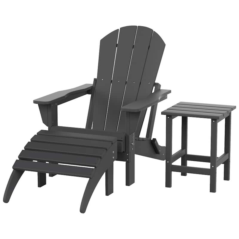 Polytrends Laguna Hdpe All Weather Outdoor Patio Foldable Adirondack Chair With Ottoman And Side Table (3-Piece Set)