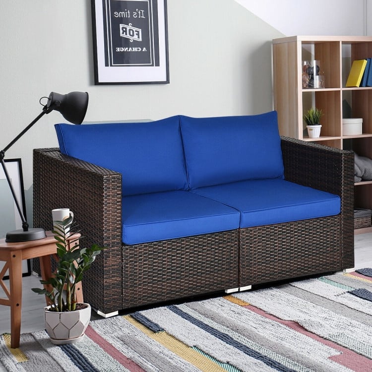 2PCS Patio Rattan Sectional Conversation Sofa Set - 29.5" x 29.5" x 25.5" (L x W x H)
