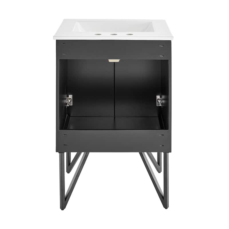 Annecy 24 In. Phantom Black Bathroom Vanity With White, 3-Hole Ceramic Sink Top
