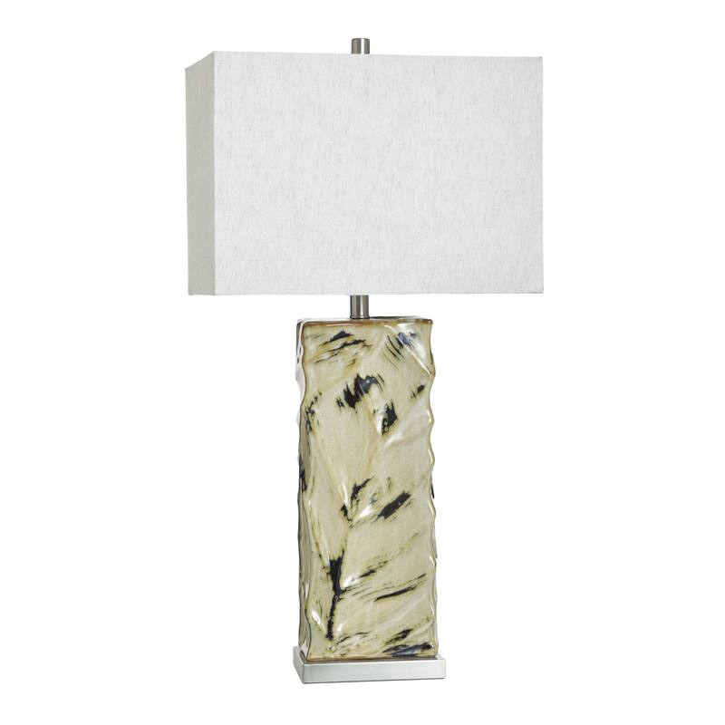StyleCraft Ceramic Table Lamp - Bali Cream - White Shade - Bali Cream, Heathered Oatmeal