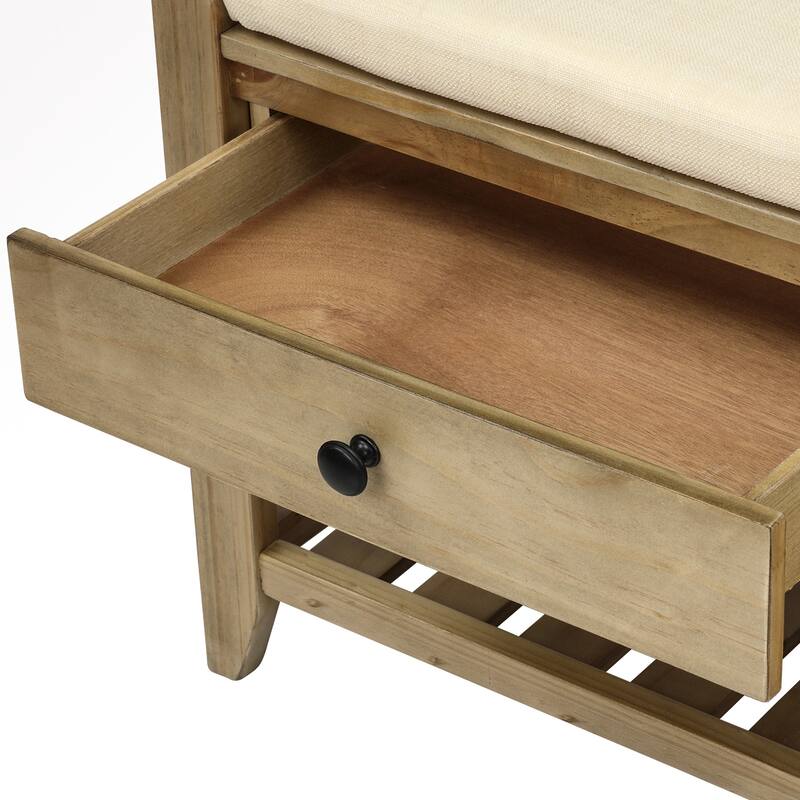 43" Entryway Storage Bench Shoe Rack with Cushioned Seat and Drawers
