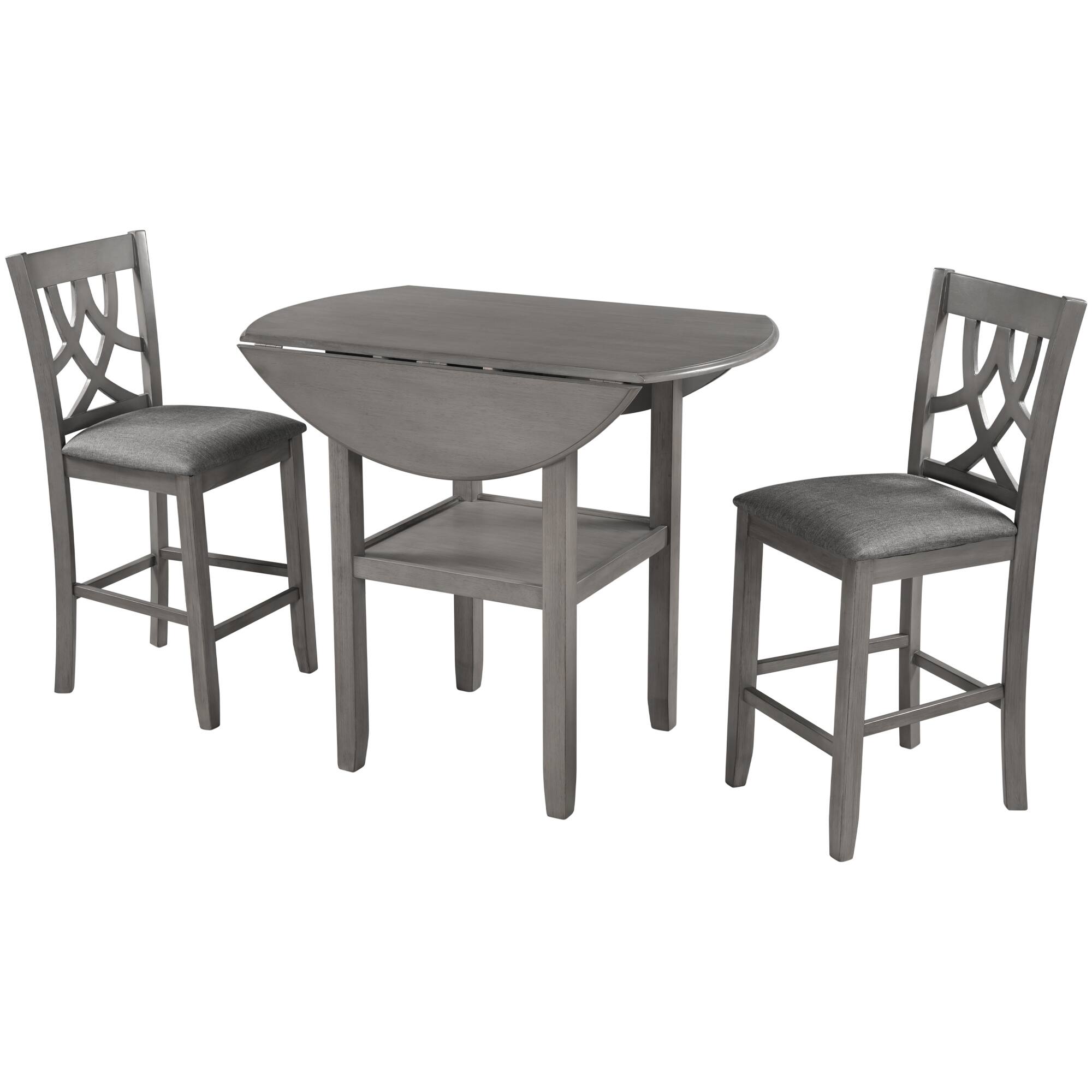 3 Piece Counter Height Dining Table Set, Kitchen Extendable Round