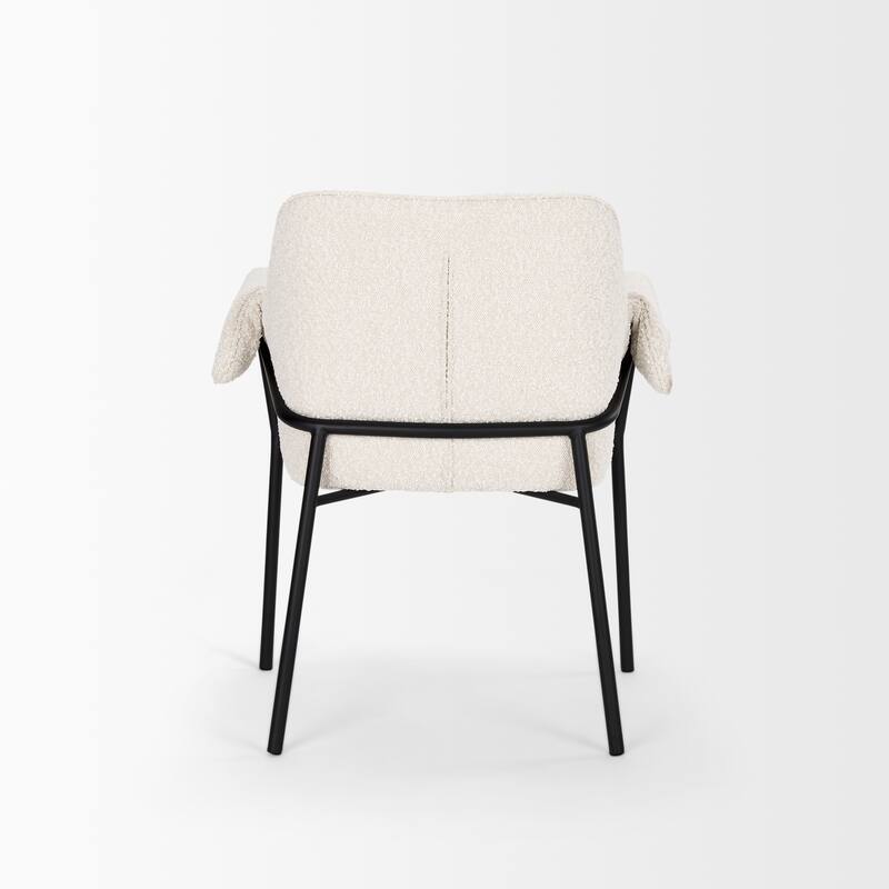 Brently Dining Chair w/ Cream Boucle Fabric & Matte Black Metal Legs
