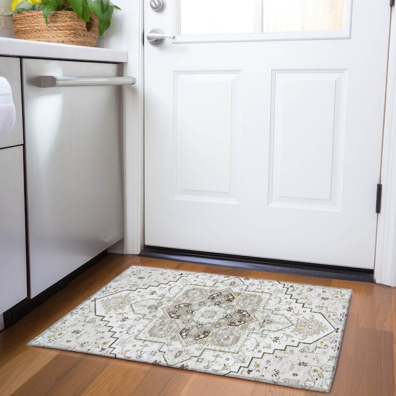 Premium Washable Super Soft Traditional Oriental Mayfield Rug - Ivory - 1'8" x 2'6"