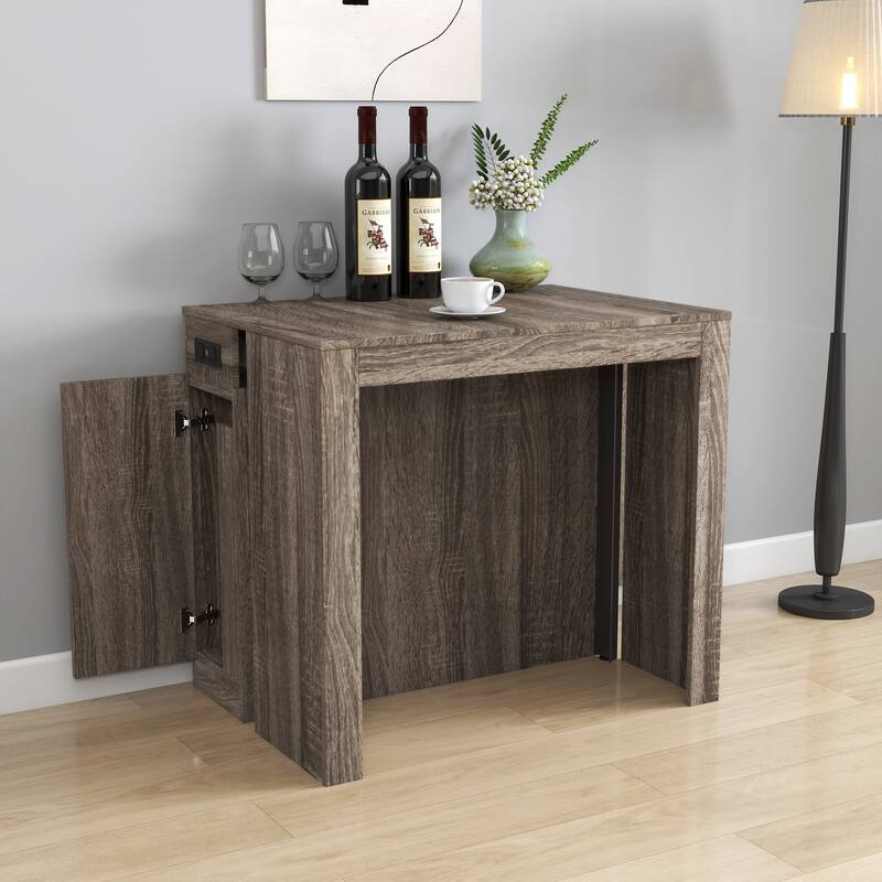 Modern Multifunctional Extendable Dining Table With Outlet,Space Saving Expanding Table With Storage