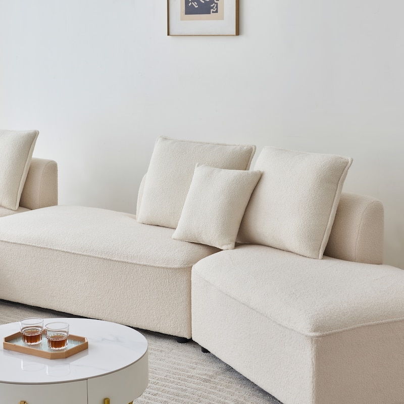 Oversized Curved Sherpa Upholstered 6-seats Sectional Sofa Couch