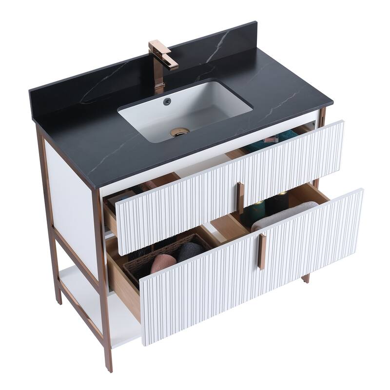 Fine Fixtures Serenity Modern Bathroom Vanity with White Carrara Stone Top