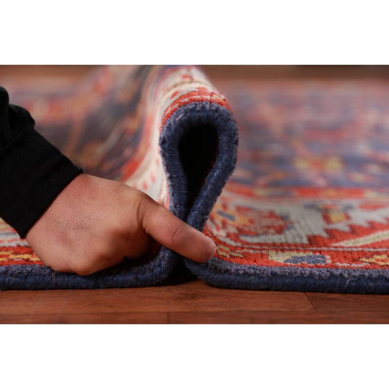 Hand Knotted Oriental 100% Wool Carpet Transitional All-Over Navy Blue & Blues Oushak Area Rug - 9' 11'' X 7' 9''