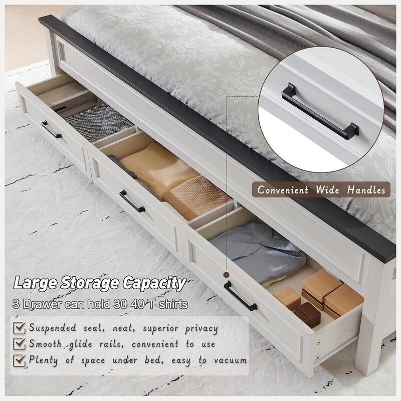 Farmhouse Queen Wood Bed Frame with 52" Tall Headboard & Footboard