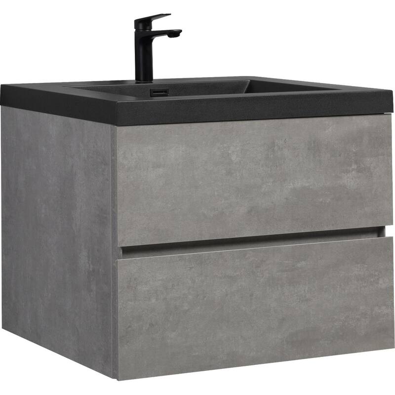 36" Wall-Mounted Floating Vanity with Premium Quartz Sand Basin, Grey Modern Storage Cabinet