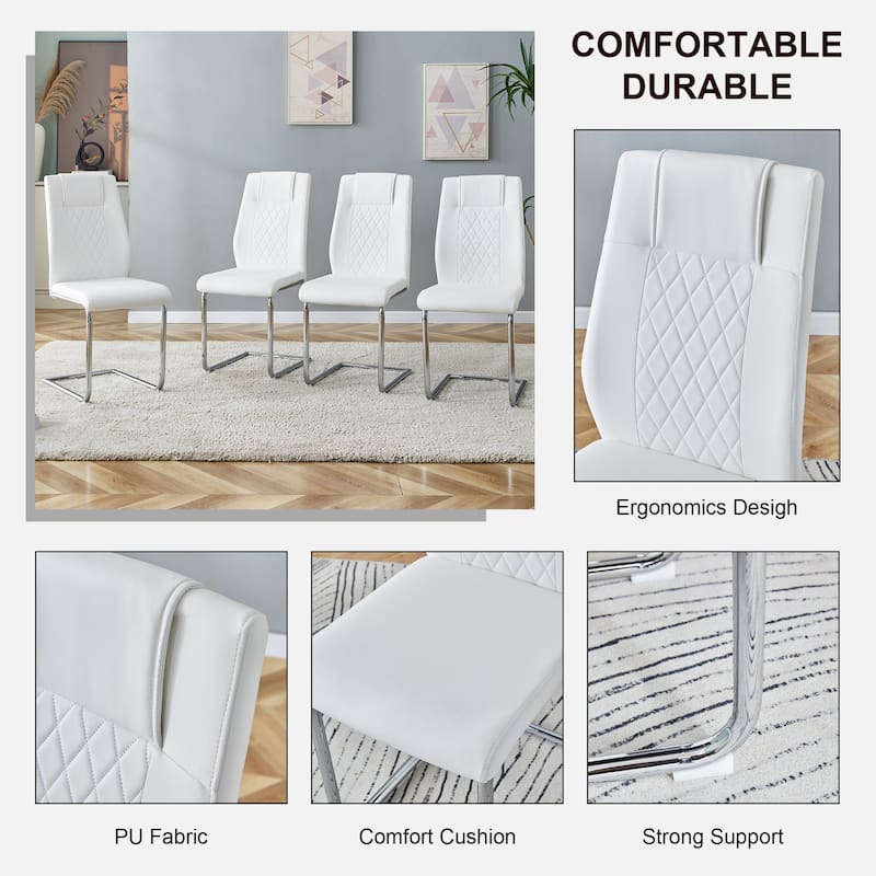 Modern 7-Piece Dining Table and Chair Set, 63" Faux Marble Glass Table with Stainless Steel Legs and PU Dining Chair