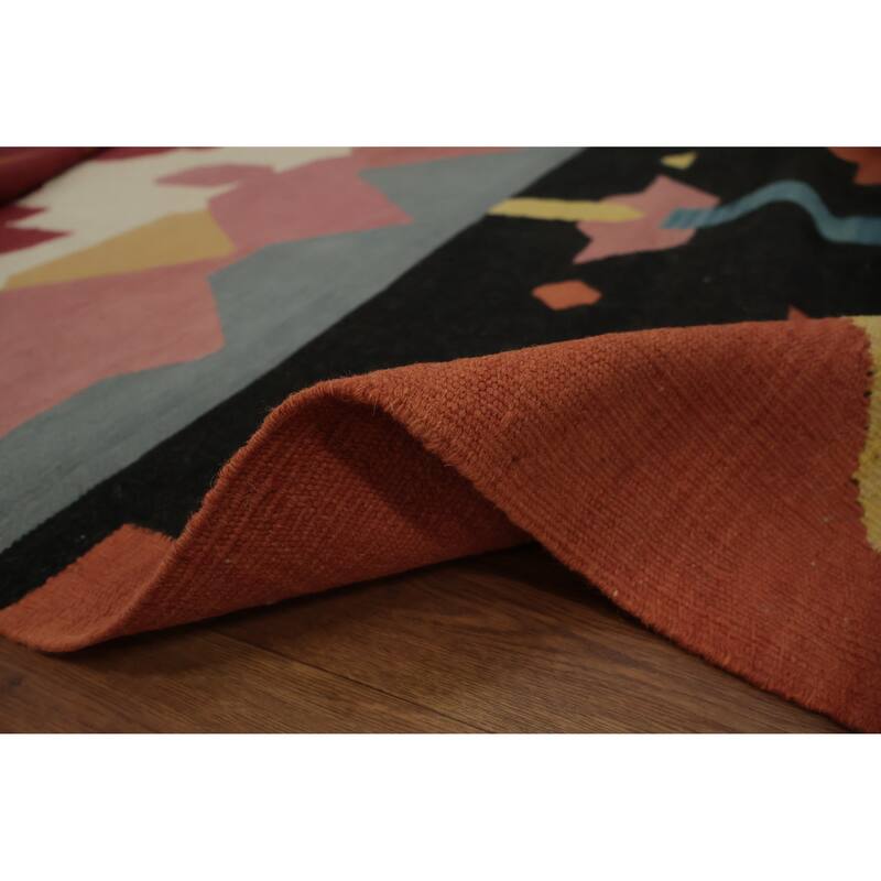 Hand Woven Oriental 100% Wool Carpet Southwestern Modern Multi-Colored Kilim Area Rug - 9' 11'' X 8' 2''