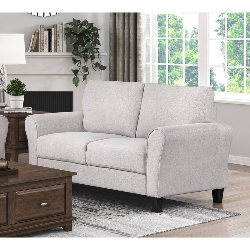 Textured Fabric Upholstered Loveseat Sofa, 2 Seater Sofa Couch with Cushions, Small Sofa with Solid Wood Frame