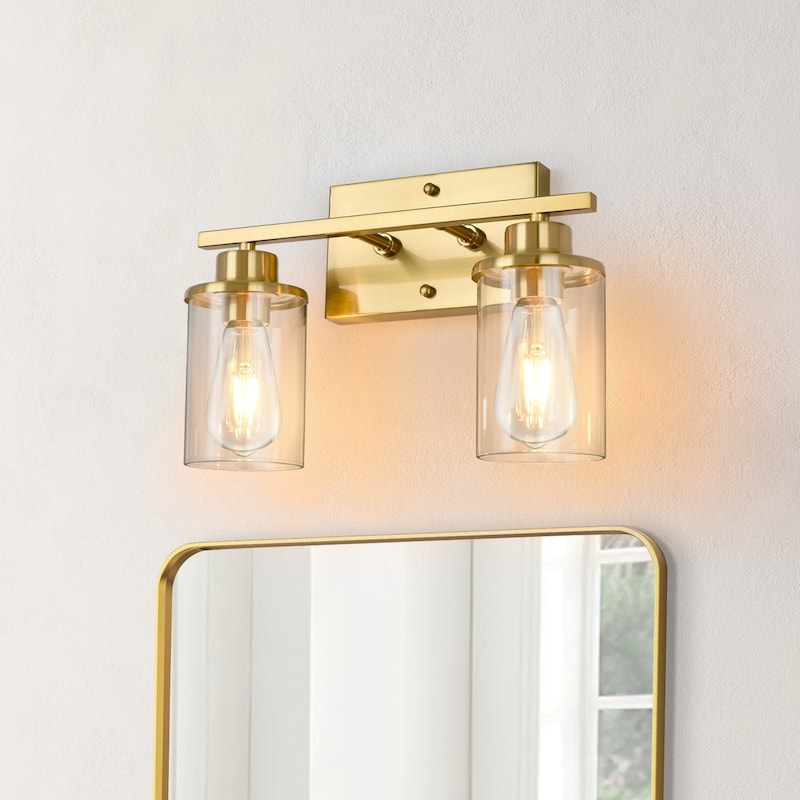 Starsky 2-Lights Modern Dimmable Bathroom Vanity Light with Glass Shade - Gold