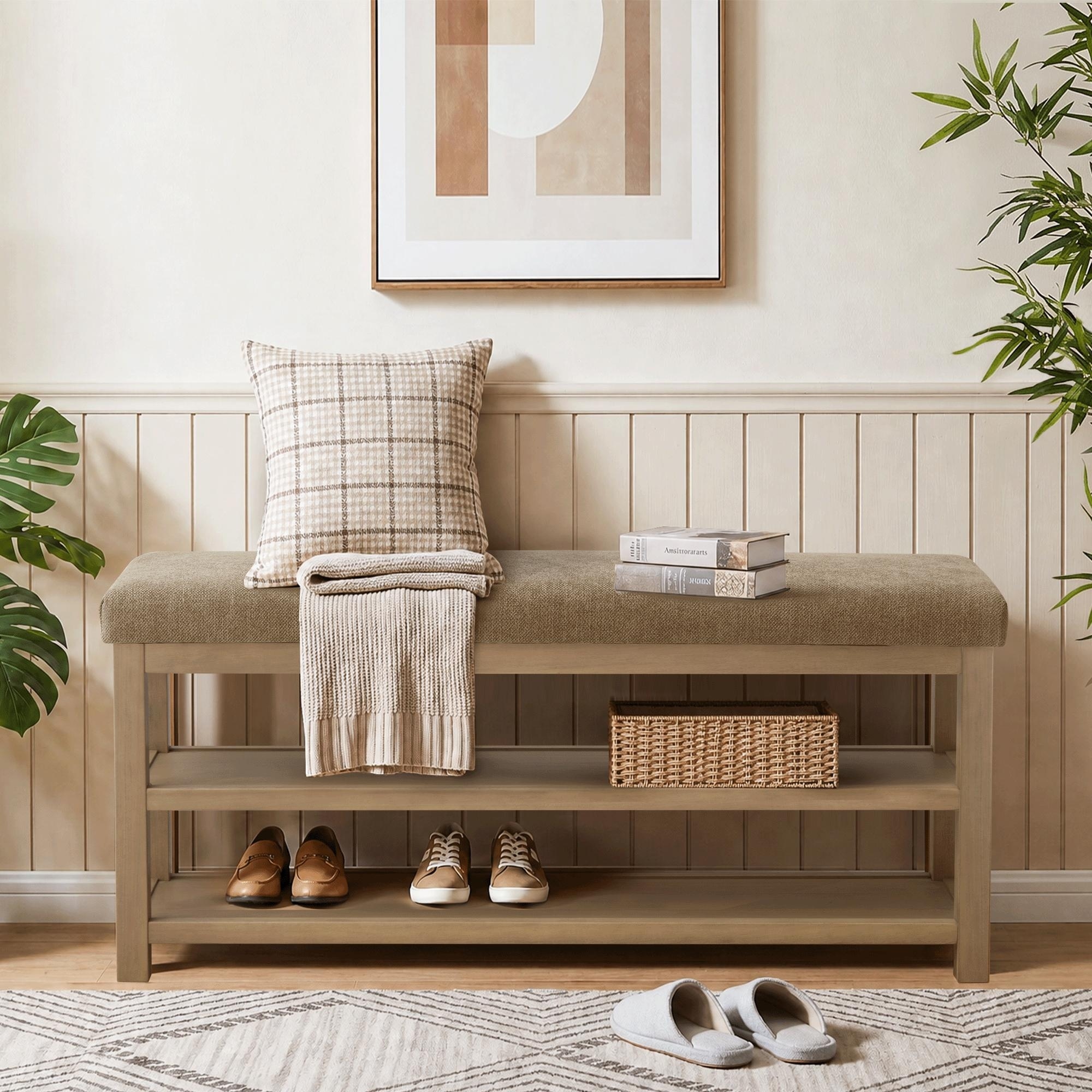 HUIMO Multi-Functional Modern Entryway Double Layer Shoe Bench 31 inch, 39 inch, 46 inch