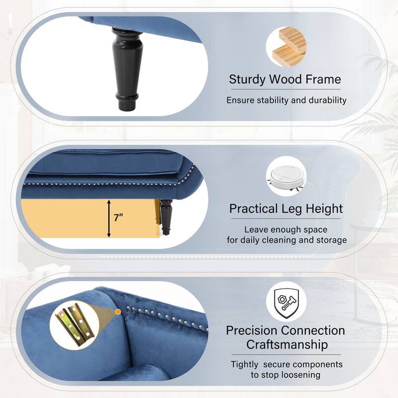 Christopher Knight Home - Velvet Bench with Nailhead Trim & Curved Arms