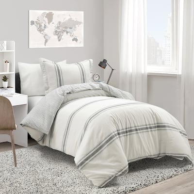 Lush Decor Farmhouse Stripe 3 Piece Duvet Cover Set